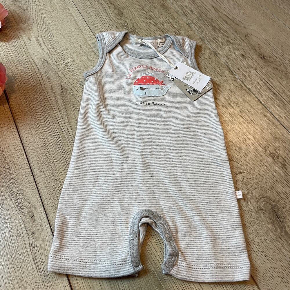 Newborn Earth Nymph Pirate Whale Gray Stripe Romper One Piece 100% Cotton